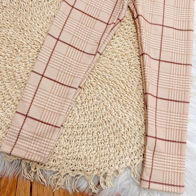 Conj. Casaco de Linho Ursinho de Laço e Calça Legging Xadrez - Areia e Marrom